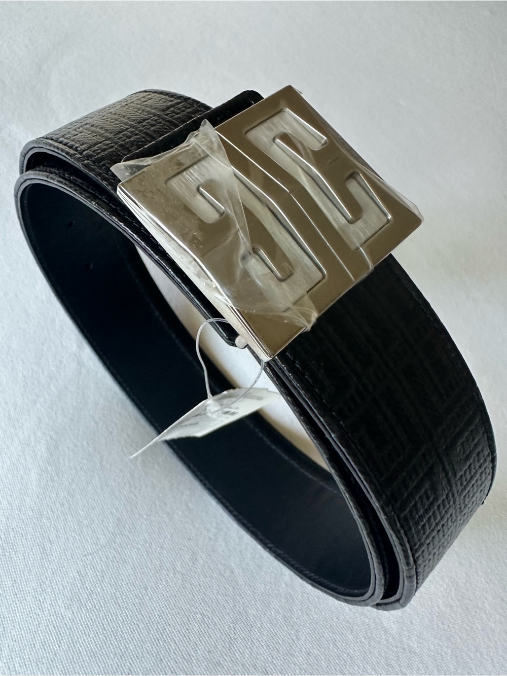 Givenchy 4G Logo print  Engraved pattern Leather Belt with Silver 4G logo Buck